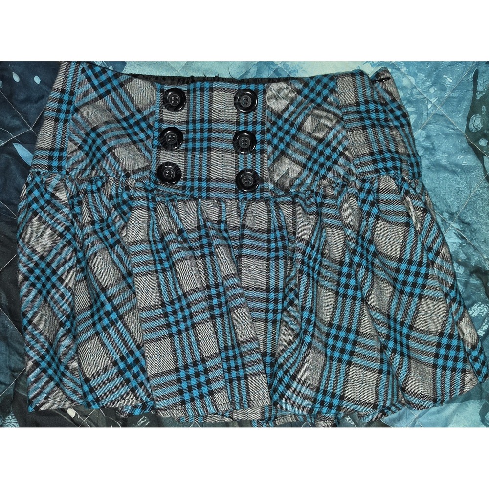 Candies Y2K Blue Plaid Mini Skirt Lace Up Back Juniors Size 3 Pleated Schoolgirl